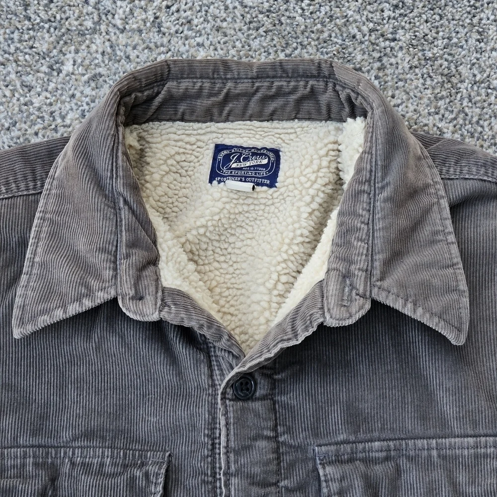 J Crew Men's Sherpa Lined Corduroy Shirt Jacket Brown Button Up Coat Size Medium